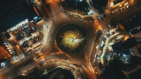 Night time lapse with intersection ring and cars light in night town Stock Footage 123785001