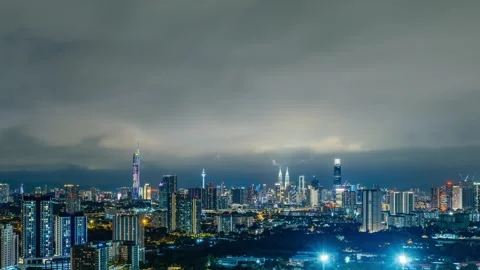 Night time lapse of Kuala Lumpur during cloudy and stormy night Stock Footage 340151108