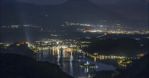 Night time lapse of lake Bled at night Stock Footage 158875998