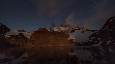 Night time lapse of landscape of Mount Fitz Roy in Patagonia, Argentina. Stock Footage 158551984