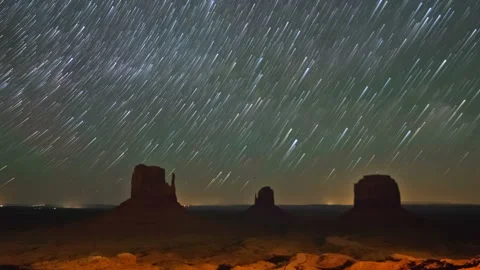 Night Time Lapse landscape with star trails in Monument Valley, USA Stock Footage 143467373