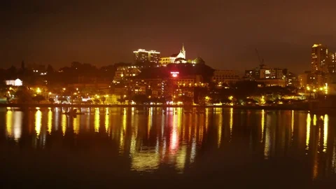 Night Time Lapse Macau at the shore of Sai Van Lake-Chapel of Our Lady of Penha Stock Footage 82844178