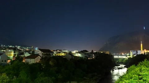 Night Time Lapse of Mostar Видео 58889653