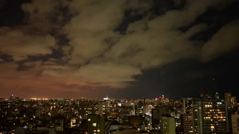 Night time lapse of moving clouds over Buenos Aires city, Argentina Stock Footage 138407425
