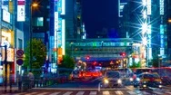 Night Time Lapse At Neon Road In Akihabara Middle Shot Right Panning Stock Footage