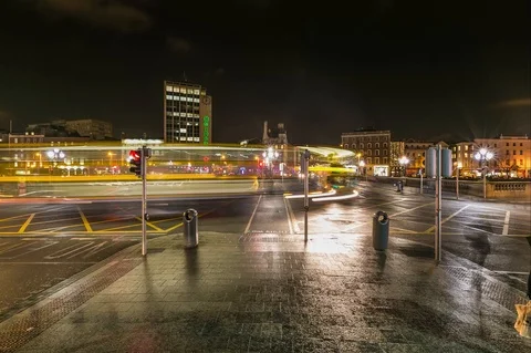 Night time lapse of O'Connell Bridge, in Dublin city centre, Ireland Stock Footage 88268043