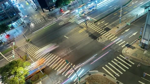 Night Time-lapse People crowd and traffic in Ximending shopping district, Taipei Video stock 152497536