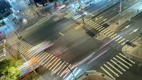 Night Time-lapse People crowd and traffic in Ximending shopping district, Taipei Stock-Footage 152497583