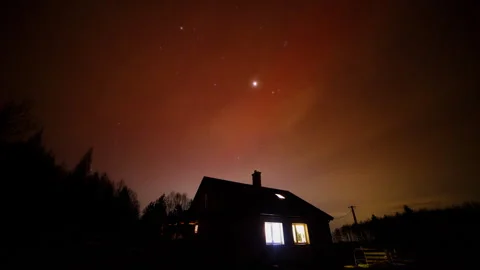 Night time lapse with SAR arc over house. Aurora borealis timelapse. Stock Footage 297219868