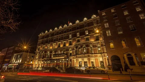 Night Time Lapse at the Shelbourne Hotel, Dublin, Ireland Stock Footage 88269341