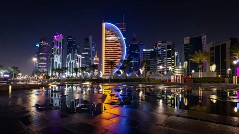 Night time lapse of the skyline of Doha Vídeos de archivo 314016817