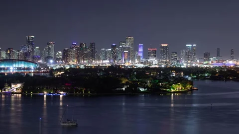 Night time lapse of the skyline of Miami Florida Stock Footage 337325233