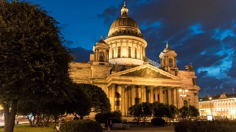 The night time-lapse of St. Isaac's Cathedral. Saint-Petersburg, Russia Stock Footage 88209909