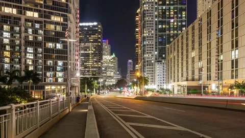 Night time lapse of traffic and the skyline of Miami Florida 動画素材 228657573