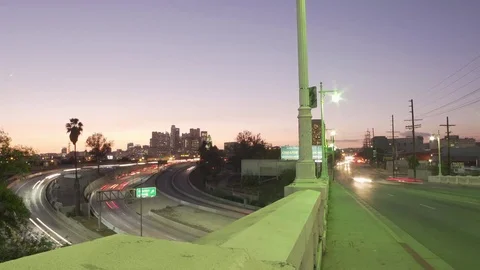 Night time-lapse of traffic into downtown los angeles Stock Footage 83146230