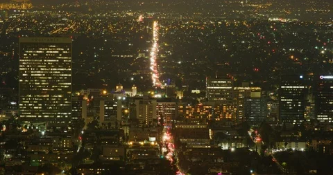 Night time-lapse of traffic seen from viewpoint in Los Angeles, California Stock Footage 115944681