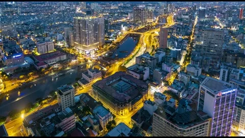 Night time lapse view from above in Ho Chi Minh City, Vietnam Stock Footage 135773549