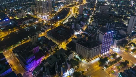 Night time lapse view from above in Ho Chi Minh City, Vietnam Stock Footage 135773601