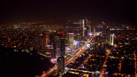 Night time lapse view of modern buildings in istanbul drone Stock-Footage 177083437