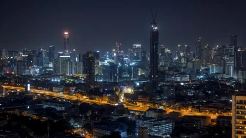 Night time lapse view of the skyline of Bangkok, Bang Rak district Video stock 265474348