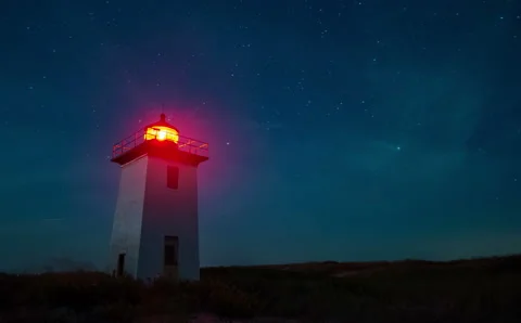 Night Time Lapse of Wood End lighthouse in Provincetown, Massachusetts, USA. Stock Footage 143459547