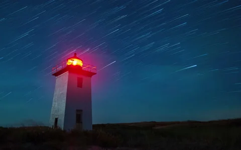 Night Time Lapse of Wood End lighthouse in Provincetown, Massachusetts, USA. Stock Footage 143461661