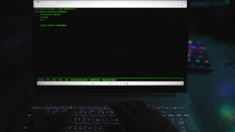Night time laptop screen coding footage Stock Footage 290945257