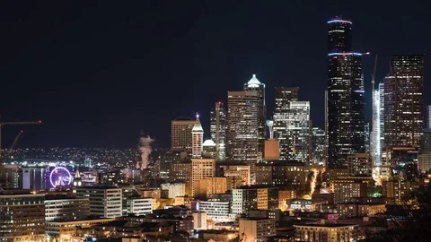 Night Time Light of Seattle Stock Footage 69265157