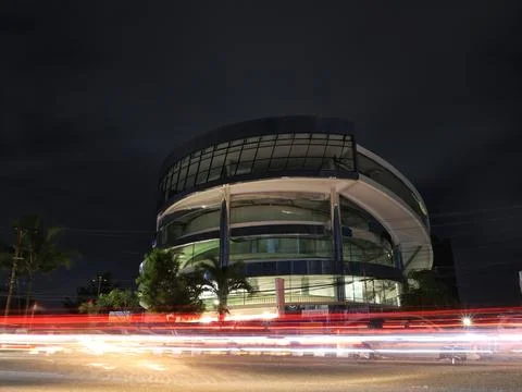 A night time , long exposure view light trails in the street Stock Photos