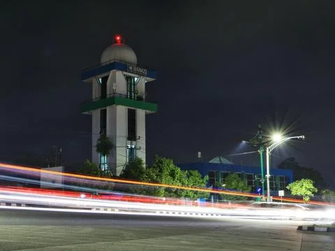 A night time , long exposure view light trails in the street Stock Photos