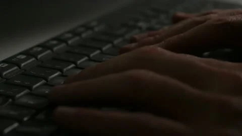 Night time, male person is using computer keyboard. Data, destkop or connecti Stock Footage 172467317