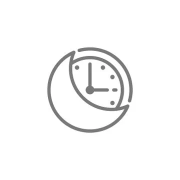 Night time, moon with clock line icon. Stock Illustration