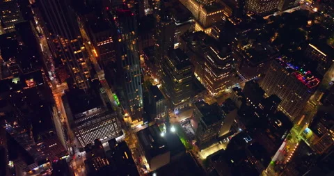 Night time at never sleeping New York. Drone footage over the high-rise building Stock Footage 196971034
