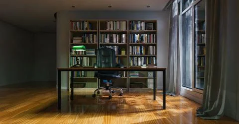 Night time office or study room interior background Stock Photos