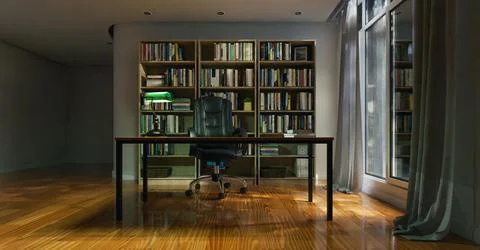 Night time office or study room interior background Stock Photos