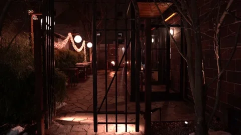 Night time patio with fire pit Stock Footage 146139625