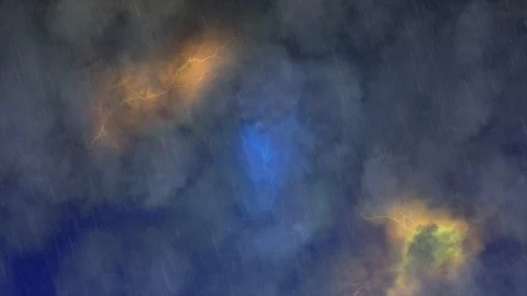 Night time rainy sky, clouds and star animation. Realistic thunderstorm, stor Video stock 131574368