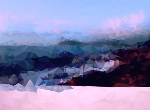 Night time rocks on a shoreline with ocean view low poly vector triangle back イラスト素材
