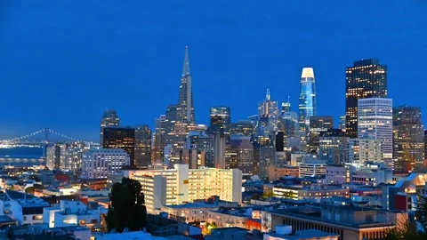 Night time scene of San Francisco Down town in California USA Stock Footage 294553479