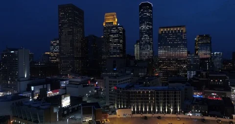 Night Time Scenic of Downtown Minneapolis Skyline Stock Footage