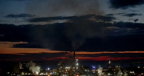 Night time shot of Basics oxygen steelmaking plant, POS. at Port Talbot Stock Footage 249522550