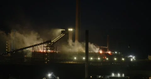 Night time shot of Morfa Coke Ovens at Port Talbot steelworks Stock Footage 249522549