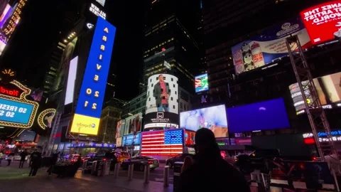 Night at Time Square Slow Motion Stock Footage