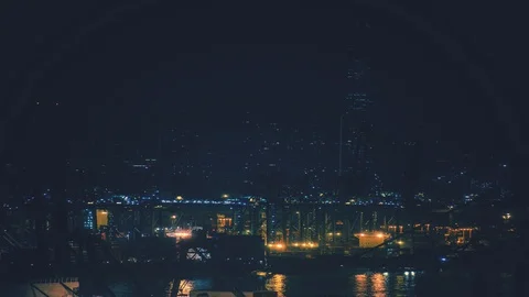 Night time time-lapse of Tsing Yi container terminal in Hong Kong Stock Footage 129395999