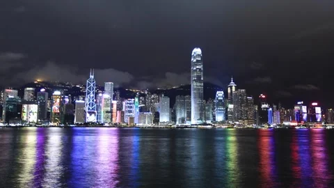 Night Time Time Lapse/Timelapse Across Victoria Harbour in Hong Kong 24FPS Stock Footage 203659313