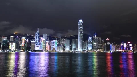 Night Time Time Lapse/Timelapse Across Victoria Harbour in Hong Kong 30FPS Stock Footage 203659836