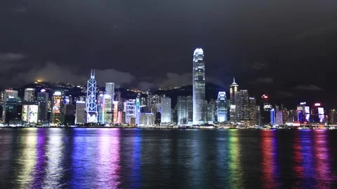 Night Time Time Lapse/Timelapse Across Victoria Harbour in Hong Kong 25FPS Stock Footage 203660011