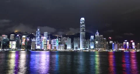 Night Time Time Lapse/Timelapse Across Victoria Harbour in Hong Kong 30FPS Stock Footage 203660200
