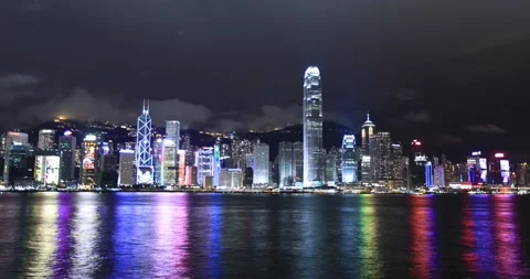 Night Time Time Lapse/Timelapse Across Victoria Harbour in Hong Kong 25FPS Stock Footage 203661097