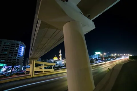 Night-time timelapse of traffic moving on Sultan Qaboos Road Stock Footage 45196405
